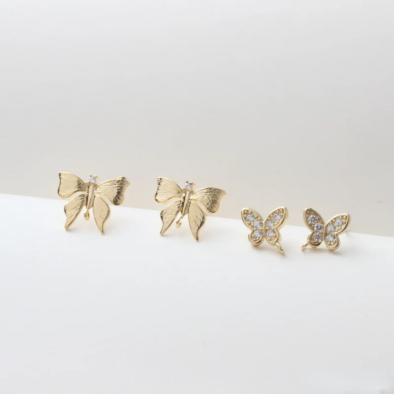 

Copper plated 18K real gold butterfly set with zircon silver needle earrings are DIY Earrings material accessories