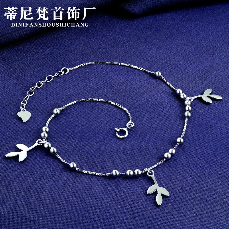 

Hot Selling S925 Fine Silver Korean-style Fashion Elegant Cute Girl'S Accessories Creative Leaf Anklet
