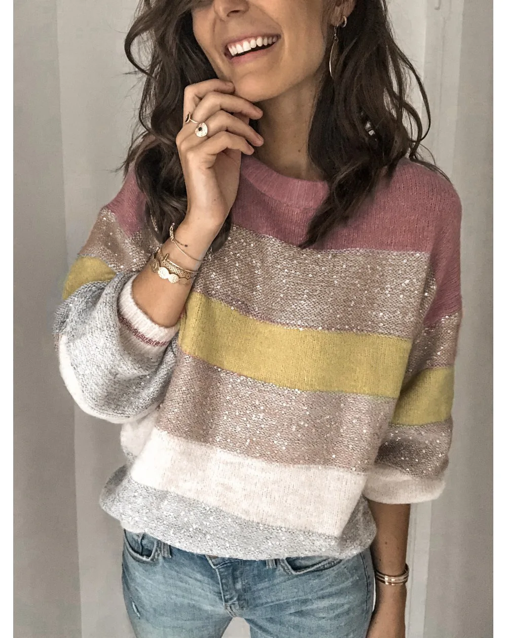 Plus Size Loose Casual Knit Sweater Women Autumn Female Pullover Long Sleeve Striped Knitted Sweaters Femme Elegant Clothes