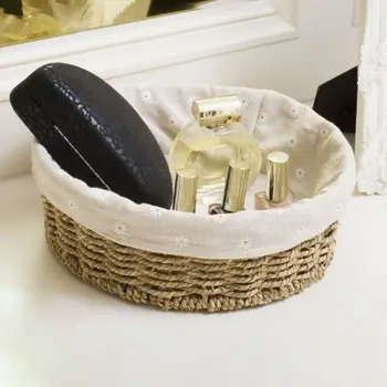 

Multifunctional Handmade Straw Storage Basket Home Bedroom Bathroom Entryway Office Organizer Decorative Woven Basket