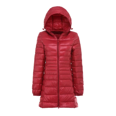 7XL Plus Size Down Coat Female Long Winter Ultra Light Down Jacket Women Hooded Feather Jacket Warm Coat Female Portable Outwear - Цвет: Красный
