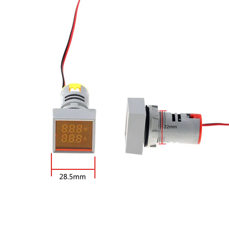 22 мм квадратный Вольтметр Амперметр цифровой сигнальный индикатор напряжение и индикатор тока переменного тока 60-500 в