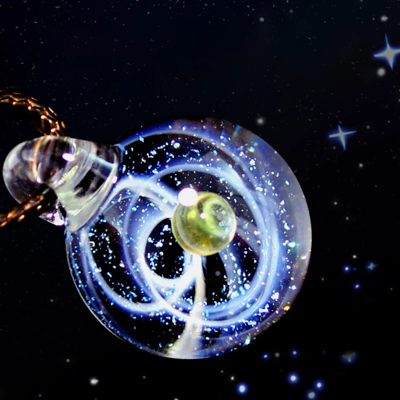 

Shine Universe Glass Bead Planets Pendant Necklace Galaxy Rope Chain Solar System Design Necklace for Women Gift dropship