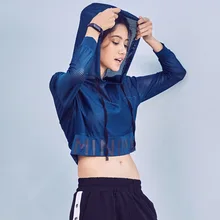 Женская блузка с капюшоном для занятий йогой и фитнесом, с длинным рукавом, сетчатая Спортивная футболка для фитнеса, спортивные топы для занятий йогой