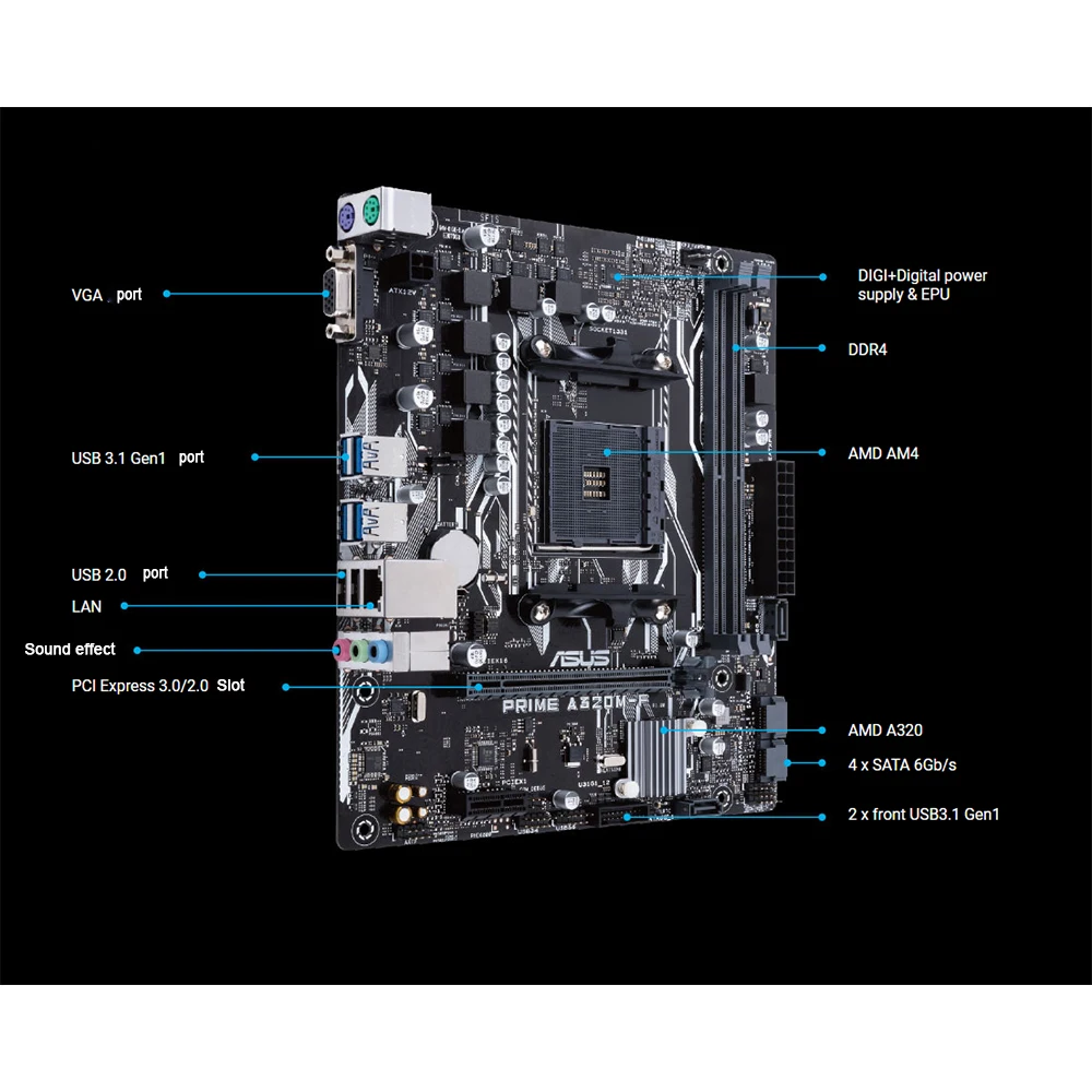 Материнская плата AMD prime a320M-F amd ryzen AM4 mATX DDR4 3200MHz SATA USB 3,1 Gen 1 абсолютно новая и оригинальная материнская плата a320 2011