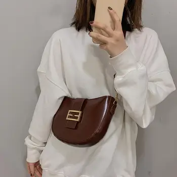 

New Fashion Handbags Delicate Design Women Leather Messenger Bag Casual Small Purse Retro Semicircle Shoulder Handbag