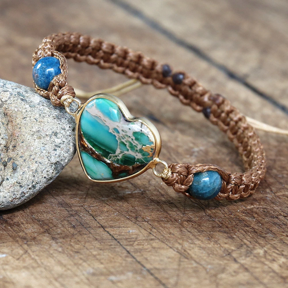 Apatita con dijes en forma de corazón, brazalete trenzado de macramé, pulsera envolvente para amantes, hecha a mano para parejas| Pulseras de - AliExpress