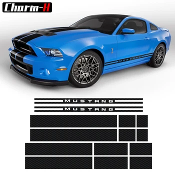 Car Side Skirt Front to Rear Bonnet Stripes Decor Decals 5D Carbon Fiber Vinyl Stickers for Ford Mustang 2009-2013