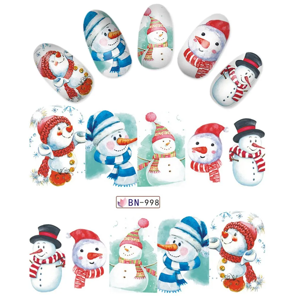 KADS, 1 набор, рождественские наклейки для ногтей, наклейки для ногтей, сделай сам, маникюр, вода, фольга, снеговик, дерево, медведь, Санта-Клаус, зимний Декор
