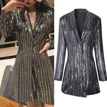 

2019 Lady Quality Self-cultivation Paillette Small Suit Loose Coat Woman