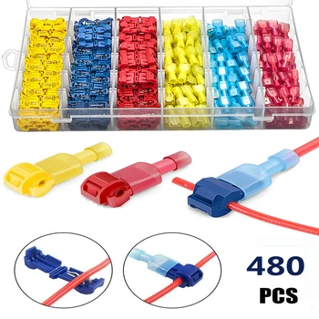 

T-Tap Wire Connectors, Self-Stripping Quick Splice Electrical Wire Terminals, Insulated Male Quick Disconnect Spade Terminals