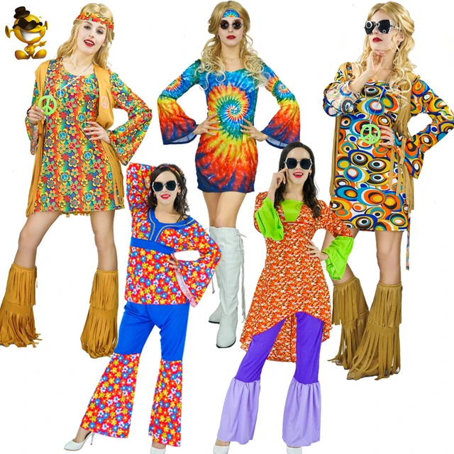 Disfraz de Purim para mujer, vestido Hippie de flores, ropa Hippie de 60 a  70, disfraces de vacaciones de Cosplay para mujer - AliExpress