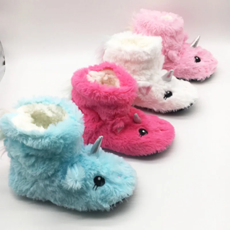 

Kids Unicorn Slippers Cute Cartoom Animal Pantuflas Unicornio Girls Baby Home Slippers Winter Warm Plush Non-slip Faux Fur Shoes