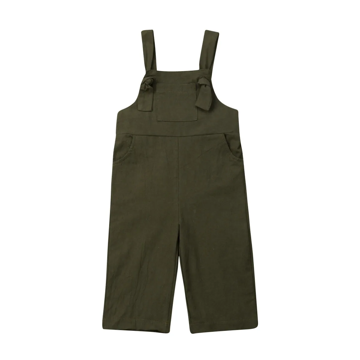 Комбинезон для маленьких девочек; однотонные штаны на подтяжках; комплект одежды - Цвет: Армейский зеленый