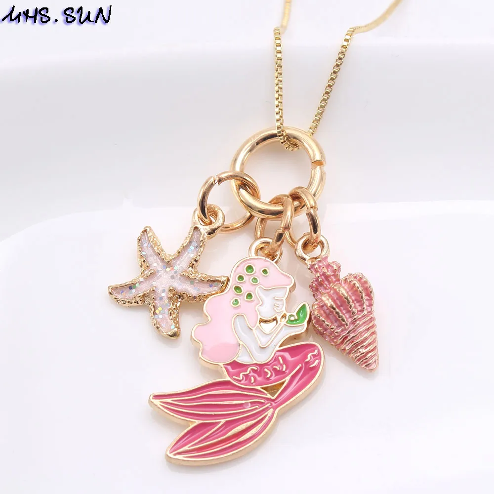 MHS.SUN fashion cartoon diy kids chain necklace girls lovely mermaid pendant necklace for kids best friend gift starfish jewelry
