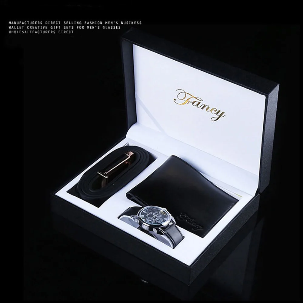 Fashion Personality Men S Quartz Wrist Watch Clock Belt Wallet Gift Box Three Piece Set Fast Shipping Christmas New Year Gift Quartz Watches Aliexpress