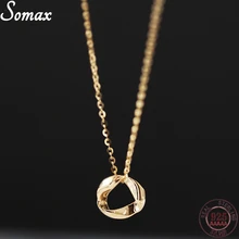 925 Sterling Silver Mobius Smooth Pendant Necklace Women Plating 14k Gold Shiny Clavicle Chain Simplicity Fashion Jewelry Gift