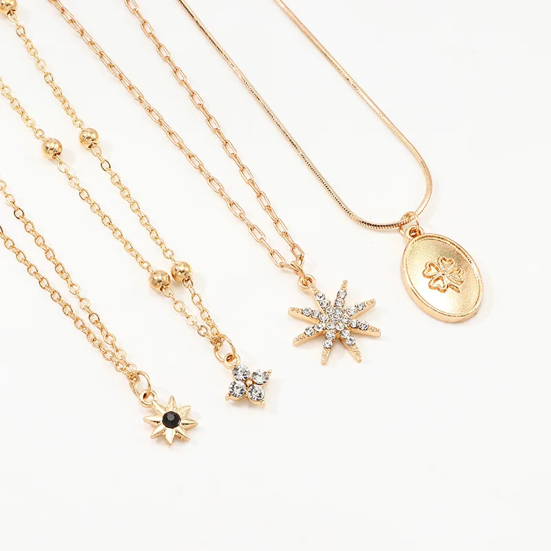 

Nz1520 Europe And America Accessories Retro Fashion Eight-Pointed Star Necklace Simple Sun Pendant 4-Layer Necklace