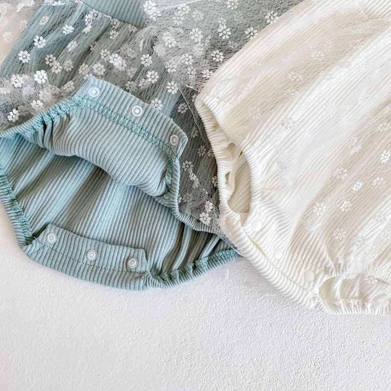 Spring Baby Girls Lace Bodysuits One Piece Daisy Embroidery