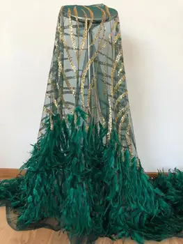 

5yards african net tulle lace fabric with feathers good quality embroidered french lace fabric with feathers VISAFE201