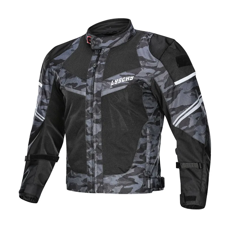 Camouflage LYSCHY дышащая Летняя Сетка Мотоциклетная Куртка Водонепроницаемый мотопробег, Гонки Куртки Ткань Оксфорд защитный Шестерни с плащом - Цвет: Camouflage