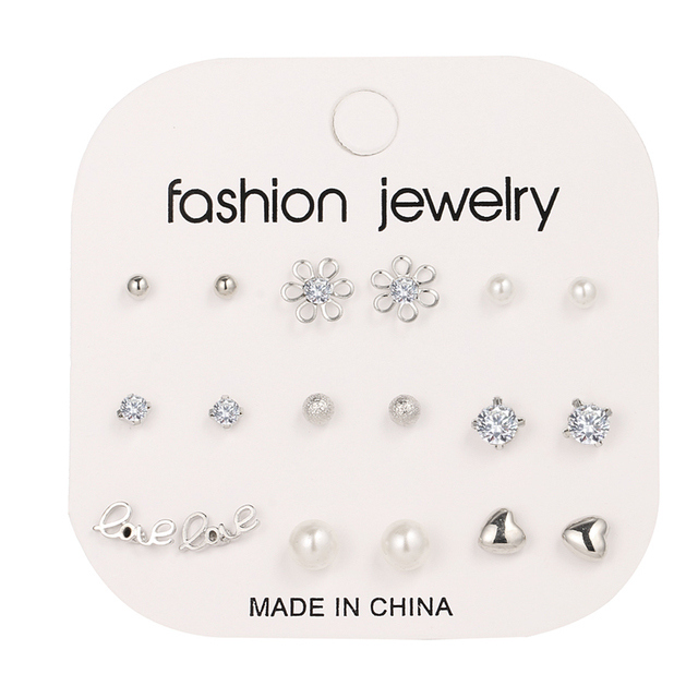 Fashion 3/6 Pairs Women's Earrings Korean Heart Stud Earrings for Women Pearl Earring Set 2021 Earings Jewelry Brincos Gifts