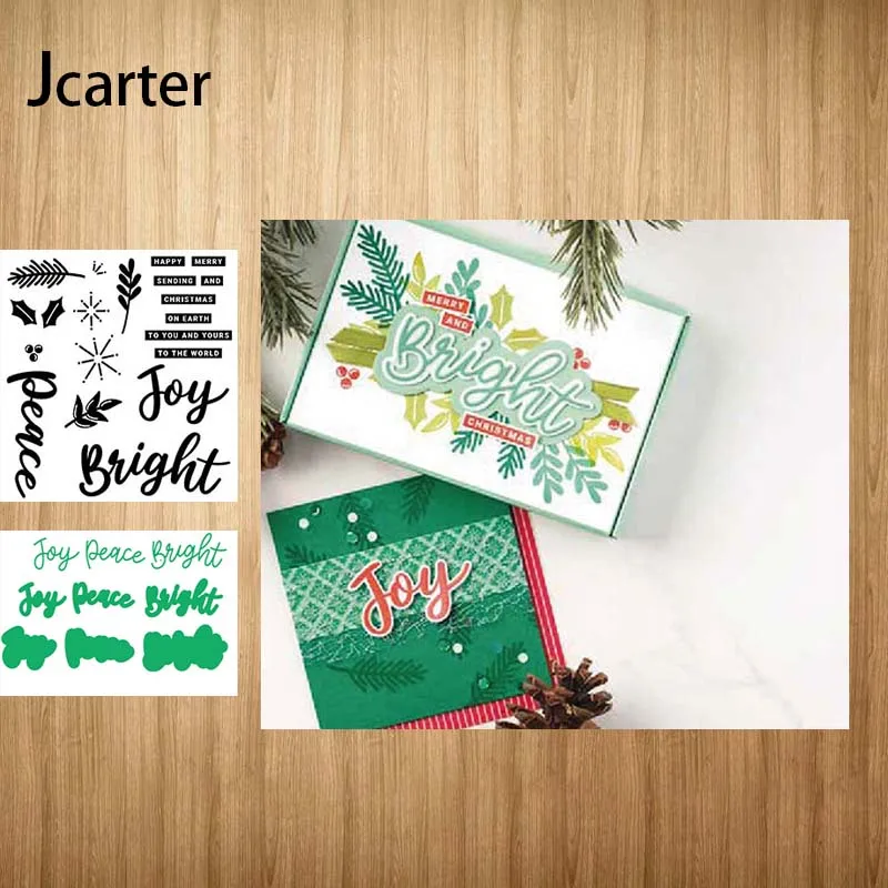 

Joy Bright Letters Leaves Rubber Stamps and Metal Cutting Dies Craft for Scrapbooking Stencil Album Handmade Make Template Model