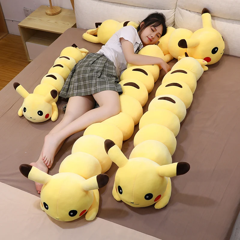anime pokemons pikachus forma caterpillar travesseiros de dormir bonecas de pelúcia kawaii decoração do quarto sofá almofada requintado presente para menina