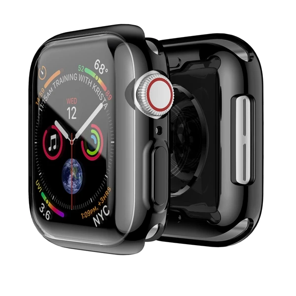 Leecnuo Прозрачная крышка для Apple Watch серии 1 2 3 4 полная из мягкого ТПУ и Экран протектор чехол для наручных часов iWatch, 44/40 мм; 42/38 мм - Цвет: Black