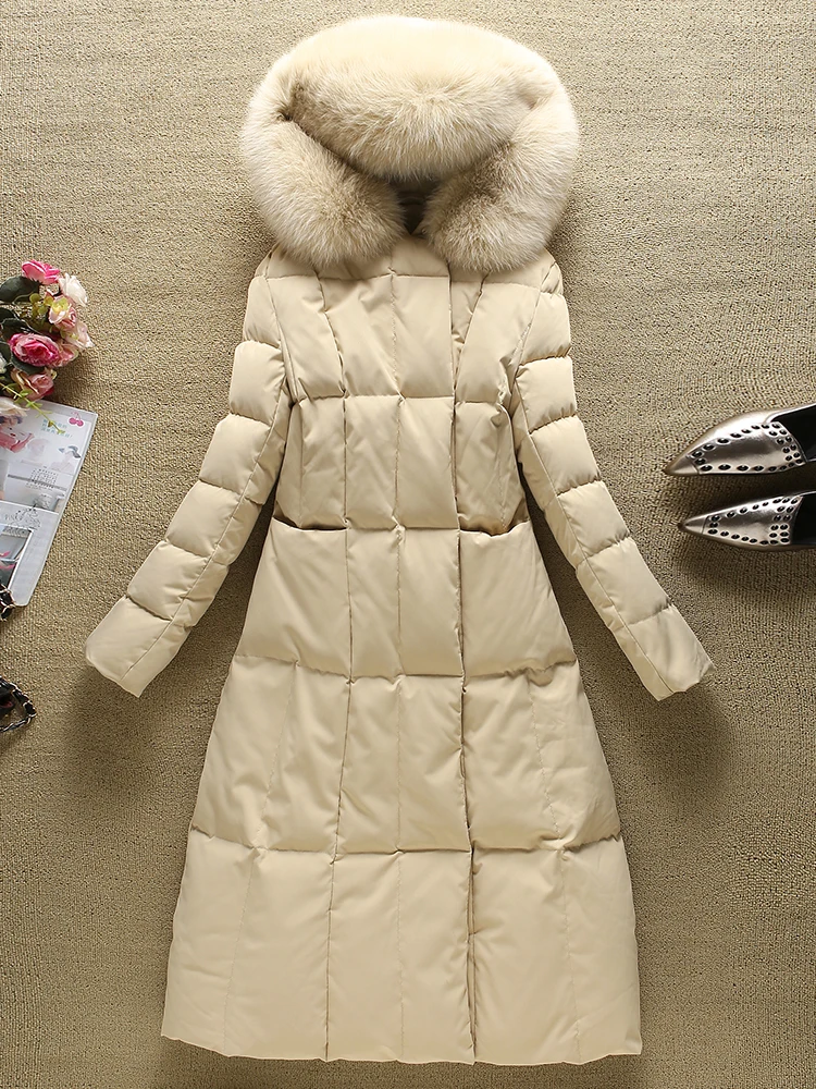 Новое осенне-зимнее длинное пальто женская теплая парка пуховик с воротником из натурального меха зимняя куртка женские пальто PP213