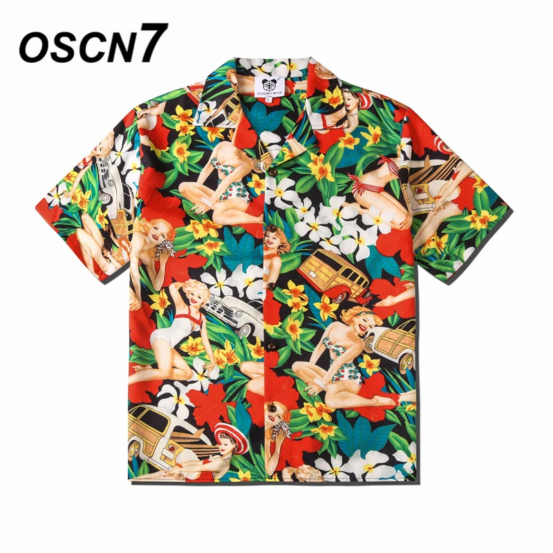 OSCN7 Casual Street Printed Short Sleeve Shirt Men 2020 Hawaii Beach Oversize Women Fashion Harujuku Shirts for CS106 | Мужская одежда