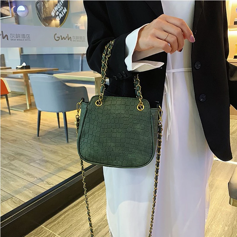 

Tote Bucket Bag 2019 Fashion New Quality Leather Women's Designer Handbag Crocodile pattern Chain Shoulder Messenger Bag