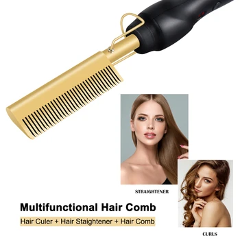 

Hot Comb,Electric Heating Comb,Ceramic Comb Security Portable Curling Iron Heated Brush,Multifunctional Copper Hair Straightener