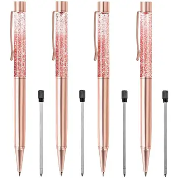 

4PCS Ballpoint Pens Bejewelled Ballpoint Pen Dynamic Liquid Quicksand Pen Rose