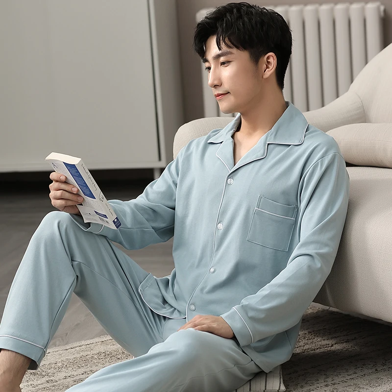 Winter 100% Cotton Pijama for Men Dormir Lounge Sleepwear Pyjamas Gray Bedgown Home Clothes Man's PJs Cotton Pajamas Bedroom Set