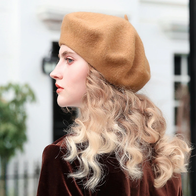 Boina de moda británica para mujer, sombrero de perezoso de color sólido, boina de lana 100%, boina de sensación para mujer|Boinas de mujer| - AliExpress