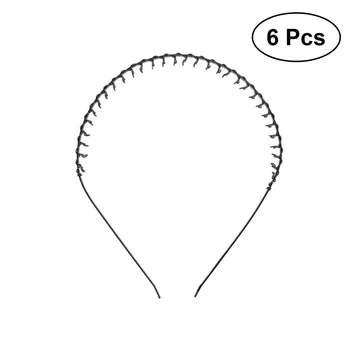 

6pcs Unisex Black Wave Metal Teeth Comb Hair Hoop Girl Men's Headband Hairband Hair Accessory