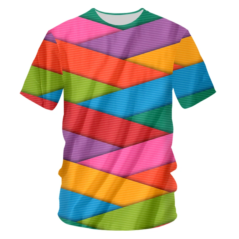 

IFPD EU Size Summer Shirt Men Casual 3D T-shirt Cool Print Colorful Tilt Stripes Shirt Man Hiphop Short Sleeve O Neck Streetwear