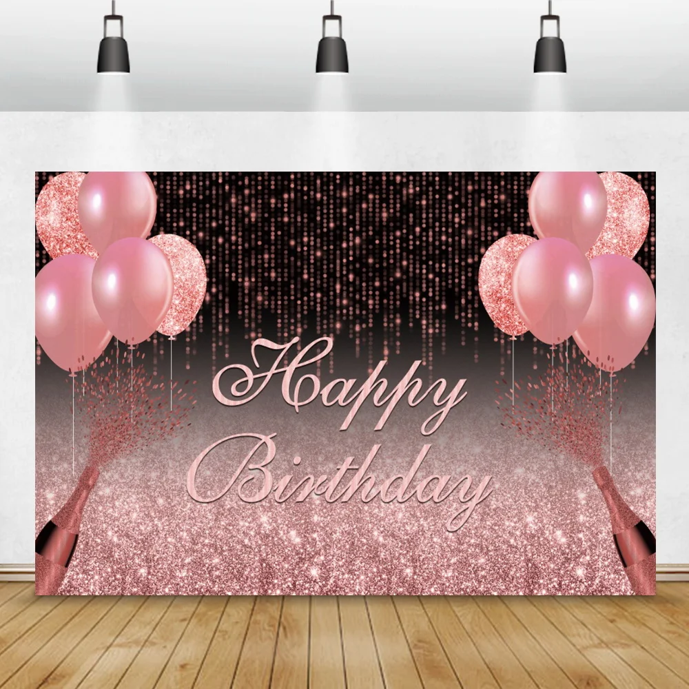 Pink Balloons Tassel Glitters Happy Birthday Party Custom Photo Background  Shiny Star Dots Stage Portrait Photography Backdrop|Background| - AliExpress