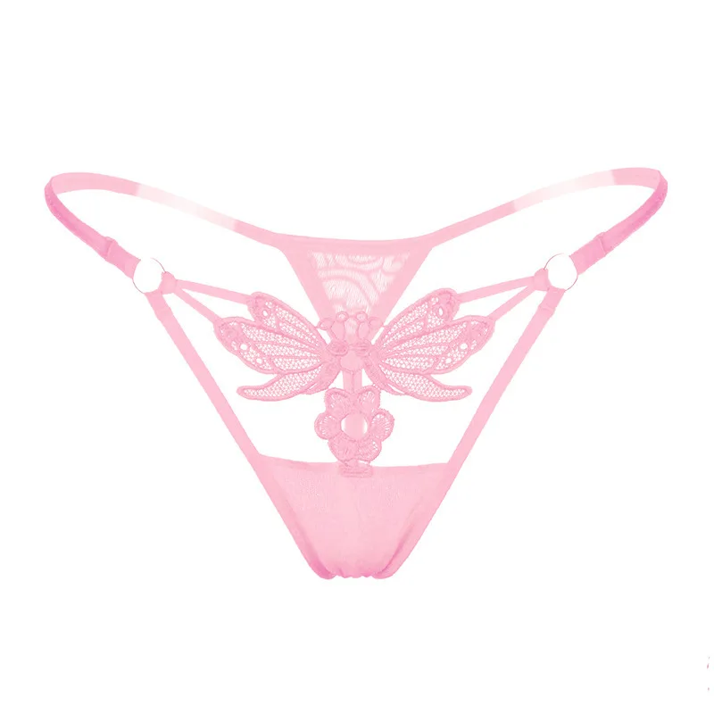 pink Сексуальные вышитые трусы с рисунком бабочки, трусики с низкой талией, нижнее белье, микро стринги, женское нижнее белье без косточек - Цвет: pink