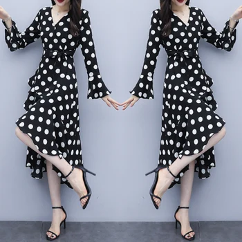 

Polka Dot Dress For Women Ruffles Maxi Dress Bohemian Ladies Dresses Long Sleeve Dress Vestidos De Festa Luxury Dresses