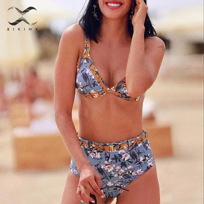 

High waist bikini set Floral print swimwear women 2019 Fashion V-neck swimsuit female bathing suit Summer bathers belt biquini