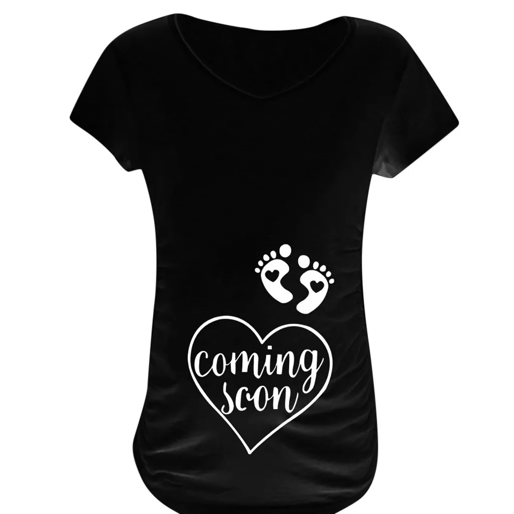 

Simple Summer New Style Maternity Clothes Footprints Heart Printed Letter Comfortable Tops Europe And America Large Size