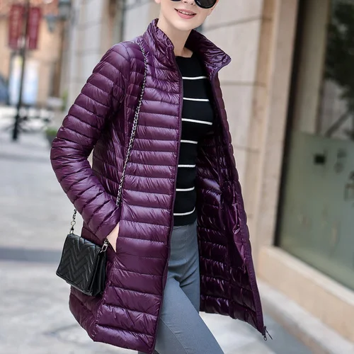 Dark purple AYUNSUE, ультра легкий пуховик для женщин, длинный, на осень и зиму, белый утиный пух, пальто, Корейская женская одежда, пуховики S888 KJ3617 - Цвет: Dark purple