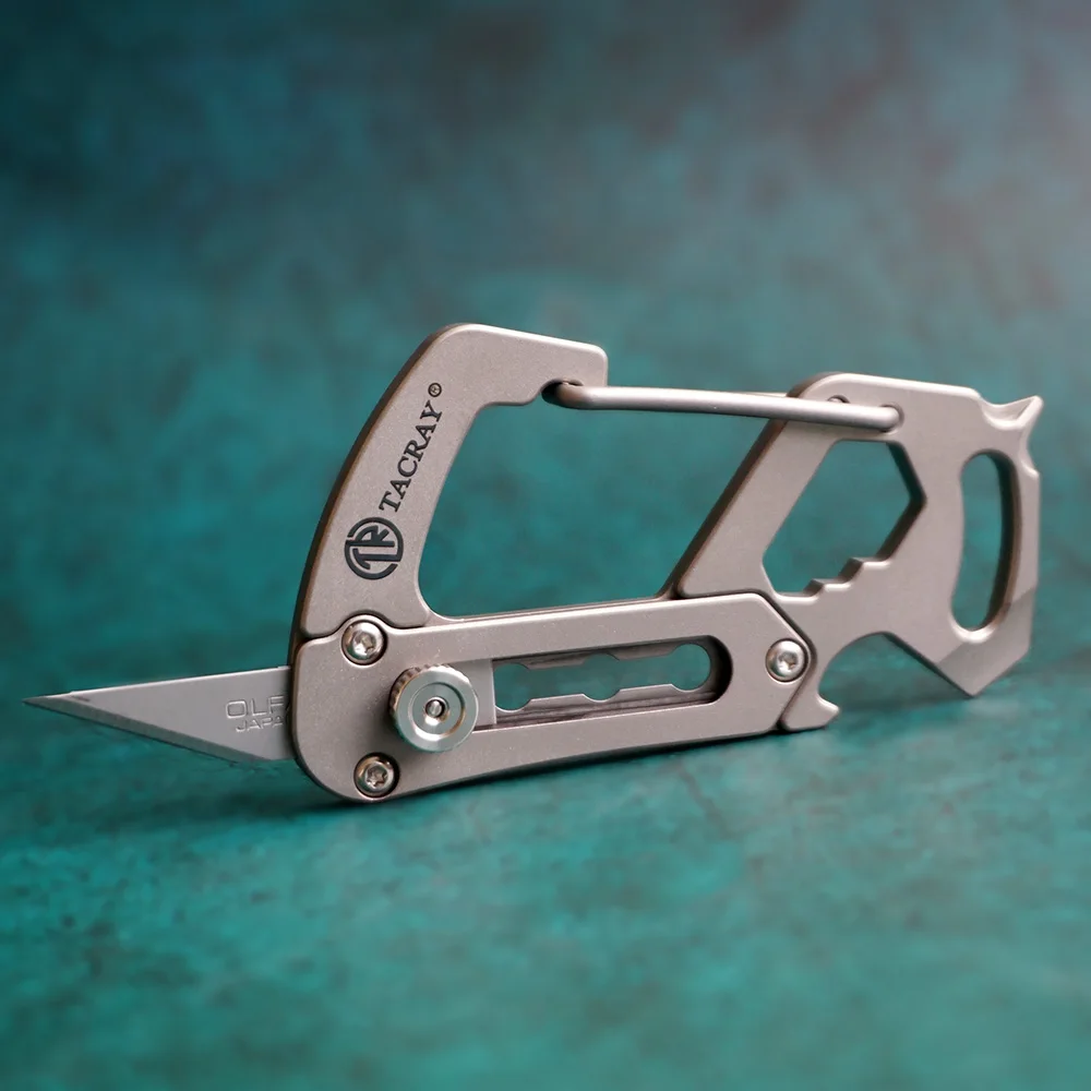 TACRAY Titanium Multifunction Keychain Utility Knife Carabiner Clip EDC Ourdoor Camping Cutting Tool with Screwdriver Corkscrew tacray titanium multifunction keychain utility knife carabiner clip edc ourdoor camping cutting tool with screwdriver corkscrew