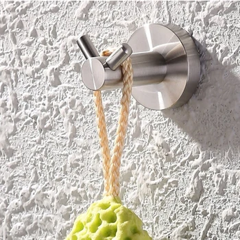 

New Arrival Stainless Steel Silver Wall Mounted Hook Bathroom Towel Holder Accessories Clothes Double Hook