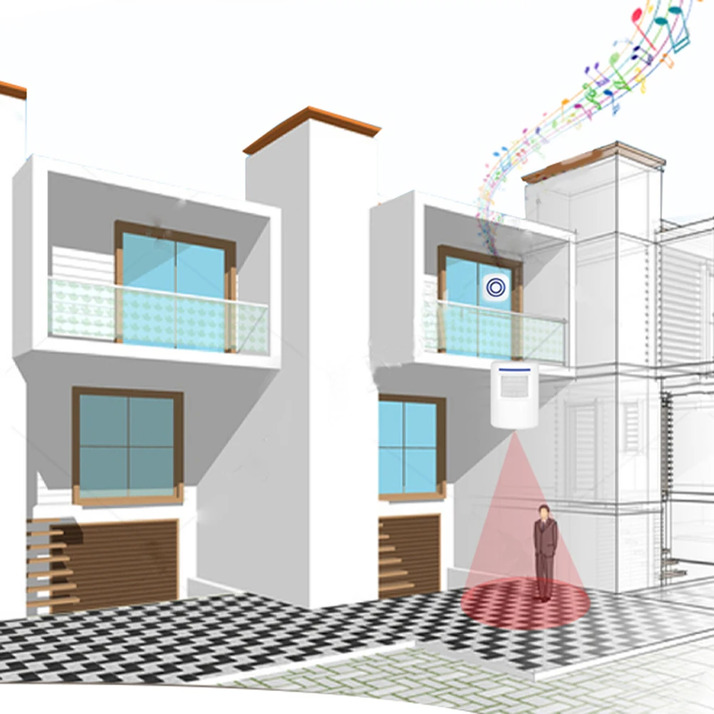 Датчик движения сигнализации Беспроводной подъездной дороги оповещения домашней безопасности системы индукции человеческого тела умный WiFi дверной звонок с датчиком и приемником