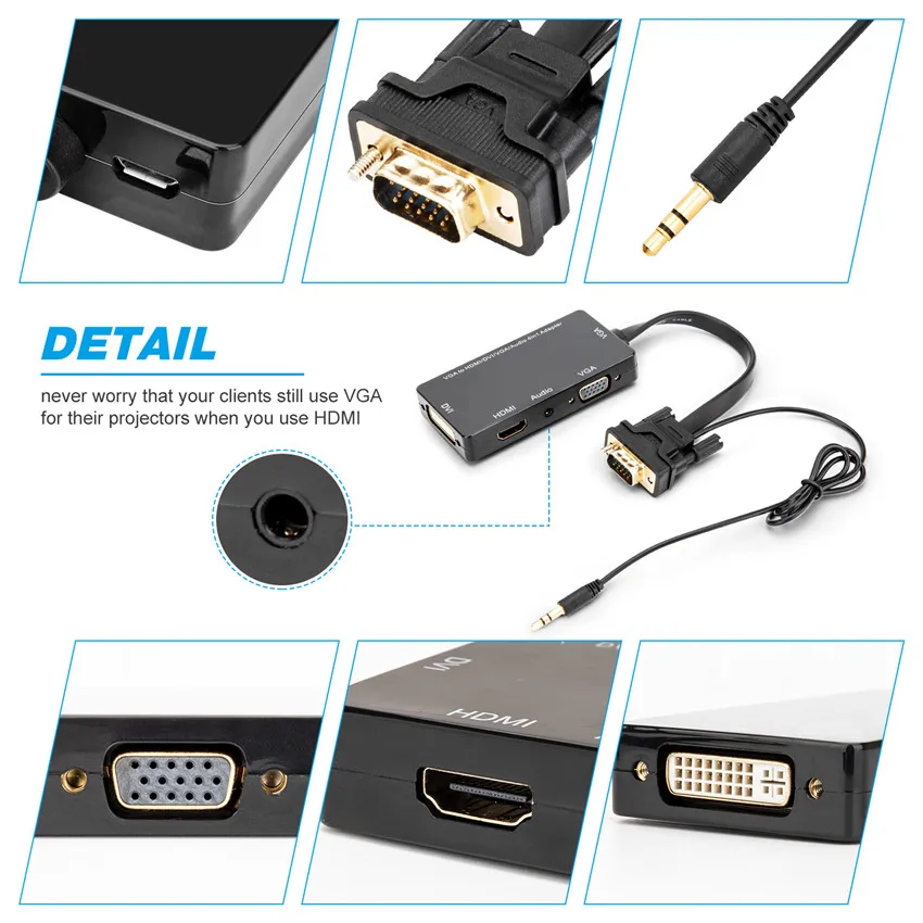 Адаптер VGA в HDMI DVI аудио синхронный дисплей видео конвертер с кабелем питания Micro