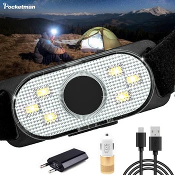 

Brightest COB LED Headlamp Red Light Head Light USB Rechargeable Waterproof Head Lamp Hat Clip Headlight with Built-in Battery