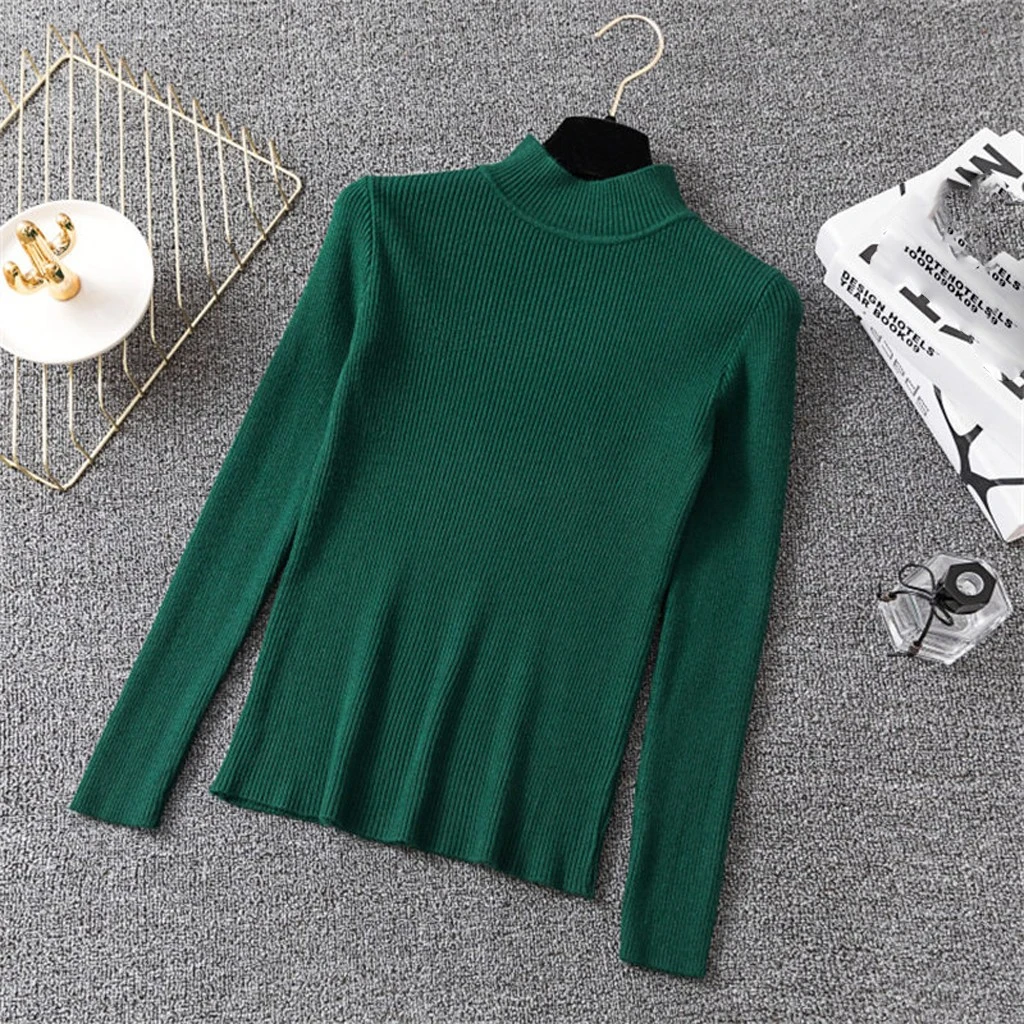 Fashion Blouse Women Top Korean Harajuku Long-sleeved Knitting Shirt  Solid Color Slim Semi-High Collar Elegant Shirts 826